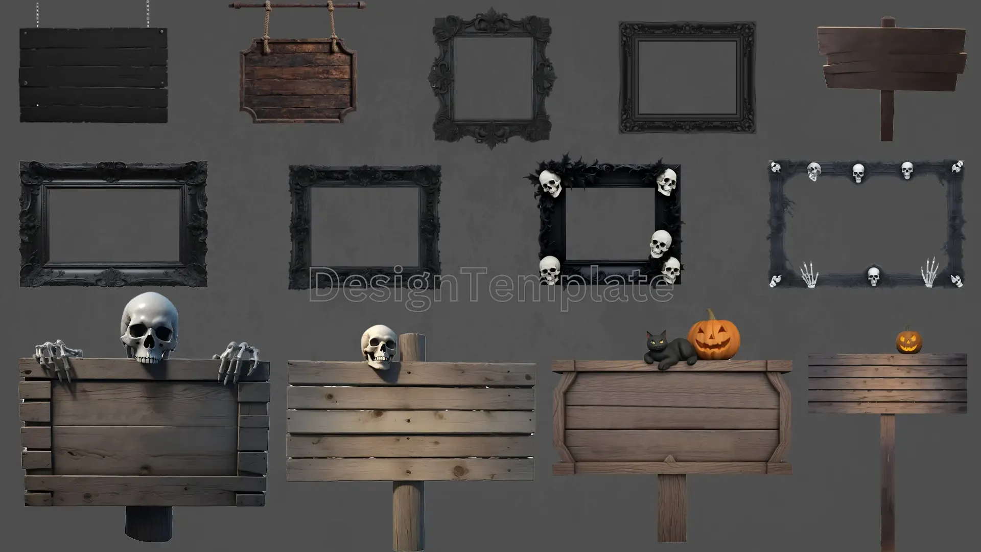 Haunted Frames and Signs 3D Elements Pack